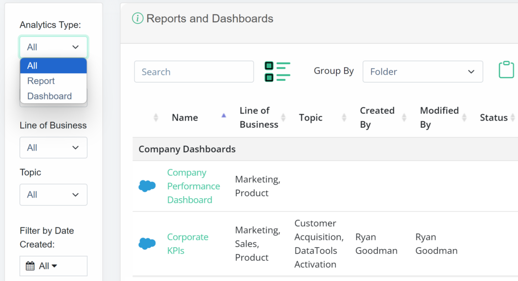 Organize and export Salesforce Reports