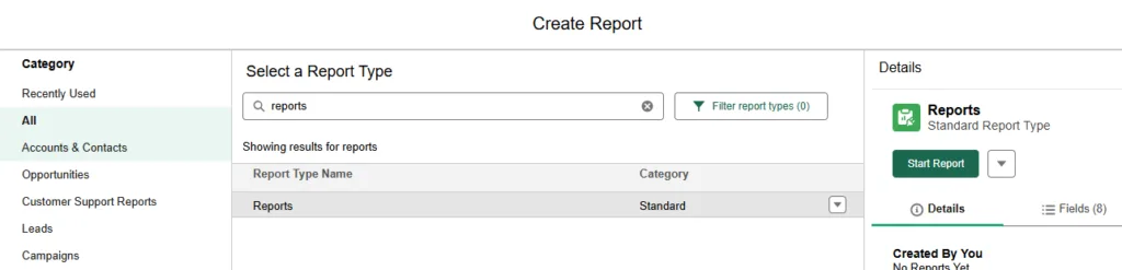 Salesforce Reports standard report type