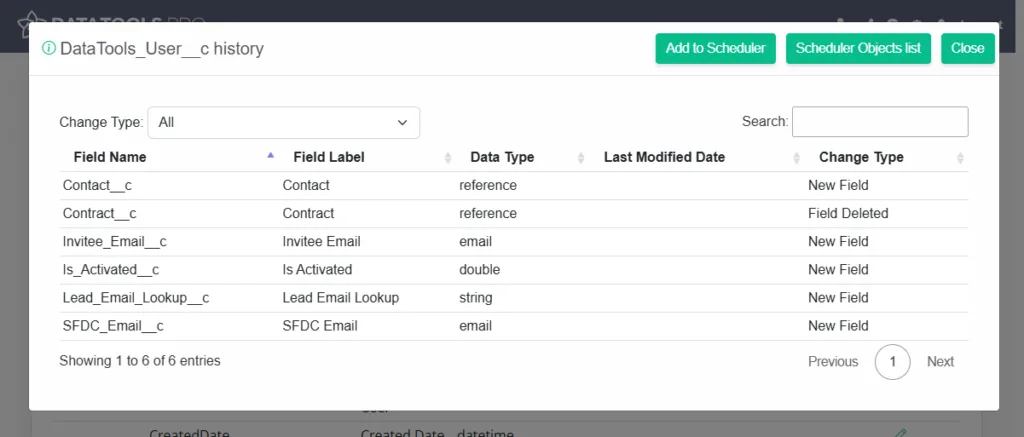 Salesforce object change tracking window