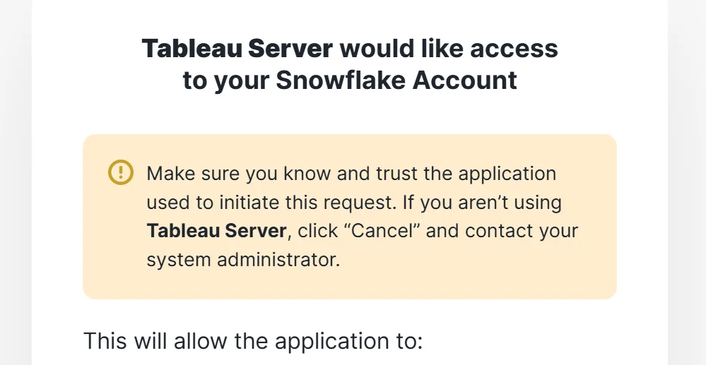 Tableau grant to Snowflake